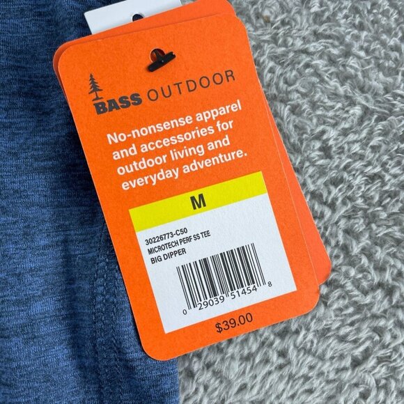 Bass Outdoor Microtech Performance Short Sleeve Tee Blue Mens M NWT 1362 - Picture 5 of 10